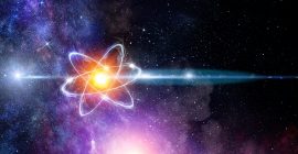 Atom in space as concept of science technology energy